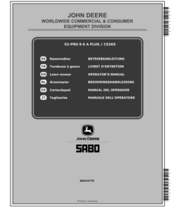 John Deere 52-PRO S K A PLUS (SA1611/SA1615/SA1811/SA1815) and C52KS (SA1611/SA1615/SA1811/SA1815) Lawn Mowers Operator's Manual (SAU15776)