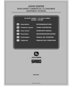 John Deere 43-ACCU VARIO (SA521020), 47-ACCU VARIO (SA521520), R43BV (SA526020), R47BV (SA526520) Lawn Mowers Operator's Manual (SAU15828)