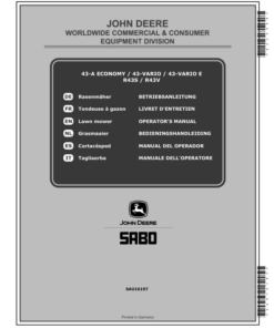 John Deere 43-VARIO, 43-VARIO E, 43-A ECONOMY, R43V, R43S Lawn Mowers (2018-2019) Operator's Manual (SAU16197)