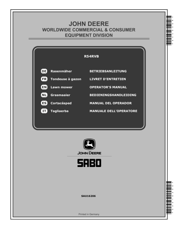 John Deere R54RVB Lawn Mowers (2018-2019) Operator's Manual (SAU16206)