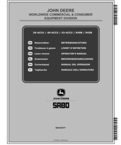 John Deere 36-ACCU, 40-ACCU, 43-ACCU, R40B, R43B Lawn Mowers (2018-2019) Operator's Manual (SAU16377)