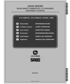 John Deere 47-K VARIO B (SA1878), 54-K VARIO B (SA1837), R47KB (SA1888), and JX90 (SA1897) Lawn Mowers Operator's Manual (SAU16392)