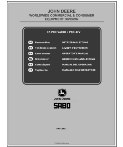 John Deere 47-PRO VARIO (SA321520) / PRO 47V (SA326520) Lawn Mowers (MY2019-MY2020) Operator's Manual (SAU16611)