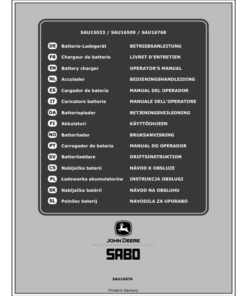 John Deere SAU15033, SAU16509, and SAU16768 Battery Chargers Operator's Manual (SAU16870)