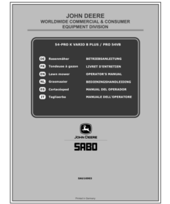 John Deere 54-PRO K VARIO B PLUS (SA322720), PRO 54VB (SA327720) Lawn Mowers (MY2019-MY2020) Operator's Manual (SAU16903)