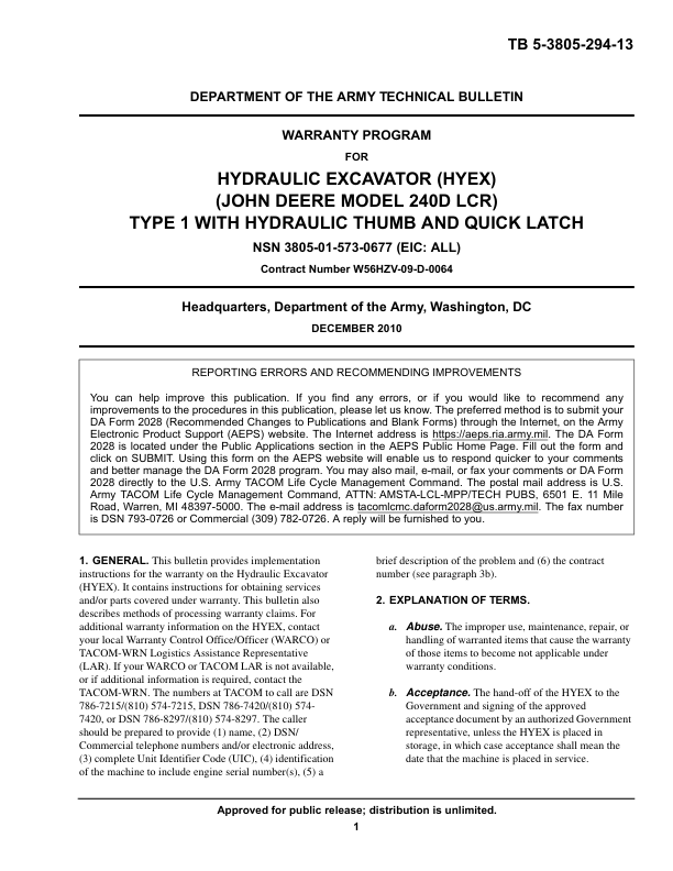 John Deere 240DLCR Excavators Operator's Manuals (TB5380529413)