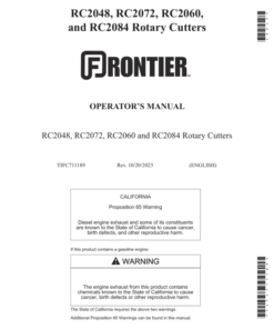 John Deere Frontier Rotary Cutters - RC2048, RC2060, RC2072, RC2084 Operator's Manual (TIFC711189)