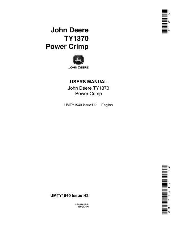 John Deere TY1370 Power Crimper Operator's Manual (UMTY1540)
