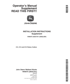 John Deere Operator's Manual Supplement 413, 513 & 613 Rotary Cutters  Operator's Manual (W48475)