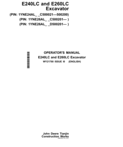 John Deere E240LC, E260LC Excavators Operator's Manuals (WY21780)