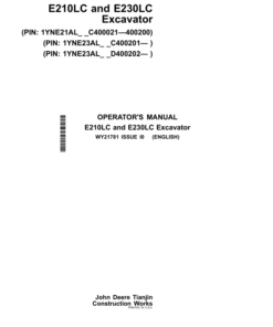 John Deere E210LC, E230LC Excavators Operator's Manuals (WY21781)